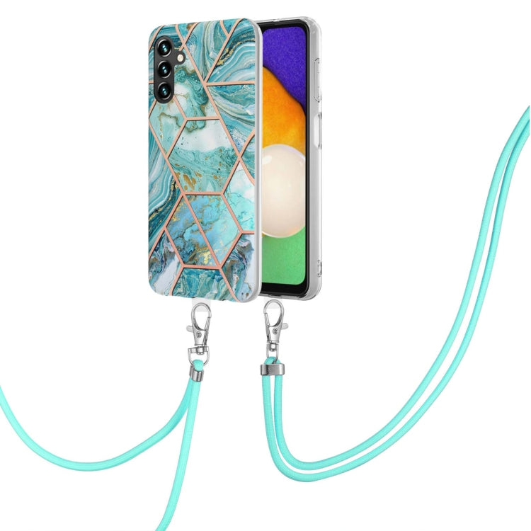 For Samsung Galaxy A34 5G Electroplating IMD Splicing Dual-side Marble TPU Phone Case with Lanyard(Blue) - Galaxy Phone Cases by PMC TechLife | Online Shopping South Africa | PMC TechLife | Buy Now Pay Later Mobicred