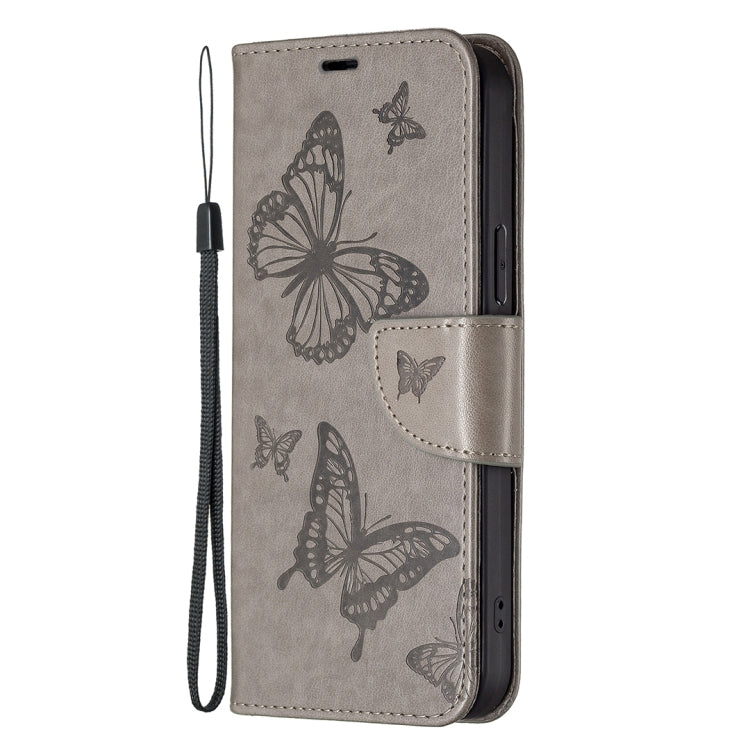 For Xiaomi Redmi Note 12 4G Global Two Butterflies Embossing Leather Phone Case(Grey) - Note 12 Cases by PMC Jewellery | Online Shopping South Africa | PMC Jewellery