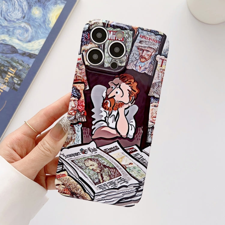 For iPhone 12 Pro Precise Hole Oil Painting Glossy PC Phone Case(Newspaper) - iPhone 12 / 12 Pro Cases by PMC TechLife | Online Shopping South Africa | PMC TechLife