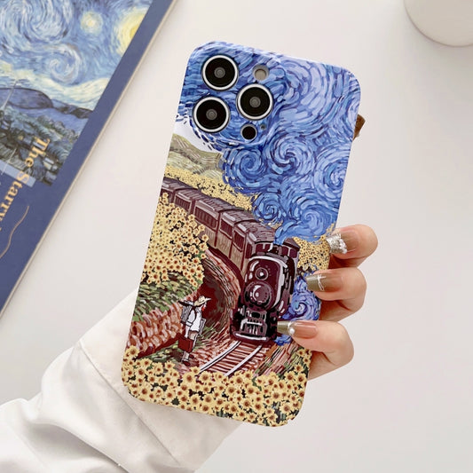 For iPhone 12 Pro Precise Hole Oil Painting Glossy PC Phone Case(Train) - iPhone 12 / 12 Pro Cases by PMC Jewellery | Online Shopping South Africa | PMC Jewellery