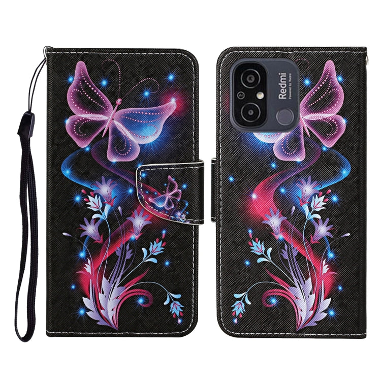 For Xiaomi Redmi 12C Colored Drawing Pattern Flip Leather Phone Case(Fluorescent Butterfly) - free shipping - PMC TechLife - Order now!