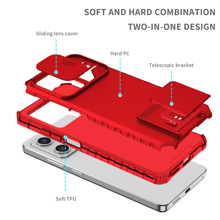 For Xiaomi Redmi Note 12 Pro 5G / Poco X5 Pro Stereoscopic Holder Sliding Camshield Phone Case(Red) - Note 12 Pro Cases by PMC Jewellery | Online Shopping South Africa | PMC Jewellery