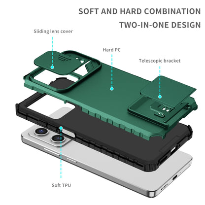 For Xiaomi Redmi Note 12 Pro 5G / Poco X5 Pro Stereoscopic Holder Sliding Camshield Phone Case(Green) - Note 12 Pro Cases by PMC Jewellery | Online Shopping South Africa | PMC Jewellery