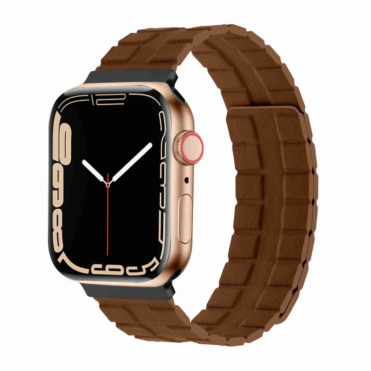 Square Two-section Leather Magnetic Watch Band For Apple Watch Series 8&7 41mm / SE 2&6&SE&5&4 40mm / 3&2&1 38mm(Saddle Brown) -  by PMC Jewellery | Online Shopping South Africa | PMC Jewellery