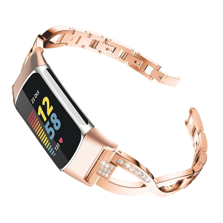For Fitbit Charge 2 Diamond Metal Watch Band(Rose Gold) - Smart Wear by PMC TechLife | Online Shopping South Africa | PMC TechLife