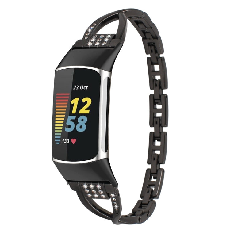 For Fitbit Charge 5 Diamond Metal Watch Band(Black) -  by PMC TechLife | Online Shopping South Africa | PMC TechLife