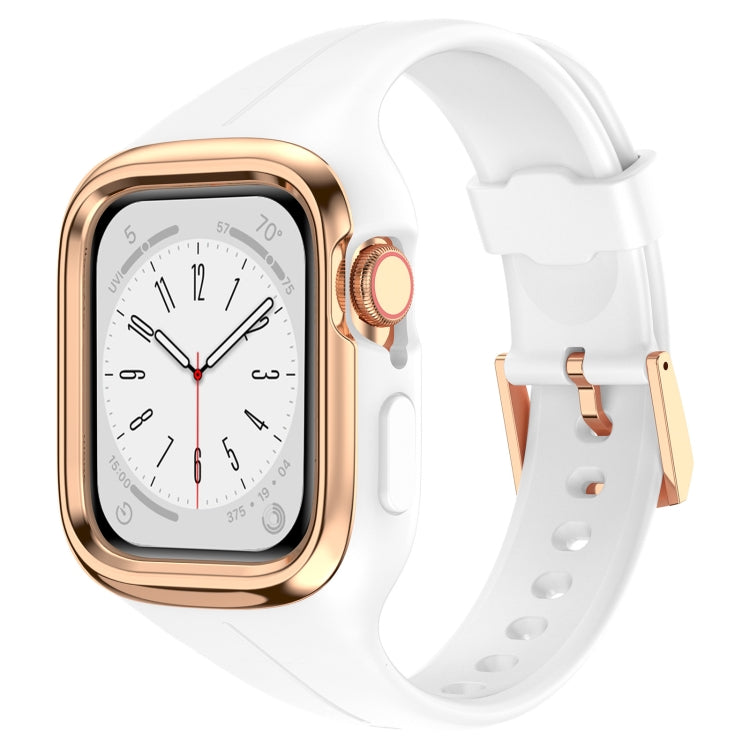 Stainless Steel Frame Silicone Watch Band For Apple Watch Series 8&7 41mm / SE 2&6&SE&5&4 40mm / 3&2&1 38mm(White) -  by PMC Jewellery | Online Shopping South Africa | PMC Jewellery