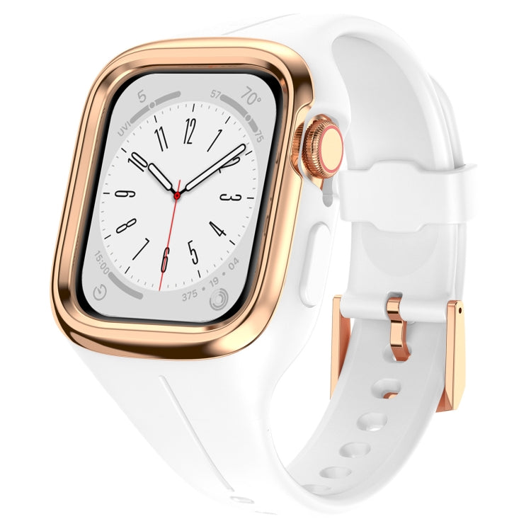 Stainless Steel Frame Silicone Watch Band For Apple Watch Series 8&7 41mm / SE 2&6&SE&5&4 40mm / 3&2&1 38mm(White) -  by PMC Jewellery | Online Shopping South Africa | PMC Jewellery