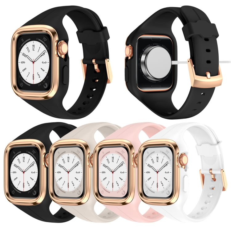 Stainless Steel Frame Silicone Watch Band For Apple Watch Series 8&7 41mm / SE 2&6&SE&5&4 40mm / 3&2&1 38mm(White) -  by PMC Jewellery | Online Shopping South Africa | PMC Jewellery