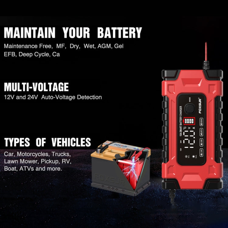 FOXSUR 12V / 24V / 10A Car / Motorcycle Battery Smart Repair Lead-acid Battery Charger, Plug Type:UK Plug - Battery Charger by FOXSUR | Online Shopping South Africa | PMC Jewellery | Buy Now Pay Later Mobicred