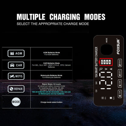 FOXSUR 12V / 24V / 10A Car / Motorcycle Battery Smart Repair Lead-acid Battery Charger, Plug Type:UK Plug - Battery Charger by FOXSUR | Online Shopping South Africa | PMC Jewellery | Buy Now Pay Later Mobicred