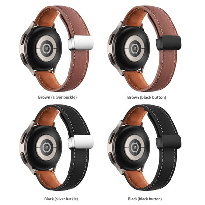 20mm Folding Buckle Plain Weave Genuine Leather Watch Band(Brown+Silver) - Smart Wear by PMC Jewellery | Online Shopping South Africa | PMC Jewellery
