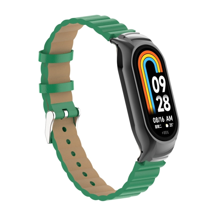 For Xiaomi Mi Band 8 Integrated Metal Case + Bamboo Leather Watch Band(Bamboo Green) - Smart Wear by PMC Jewellery | Online Shopping South Africa | PMC Jewellery