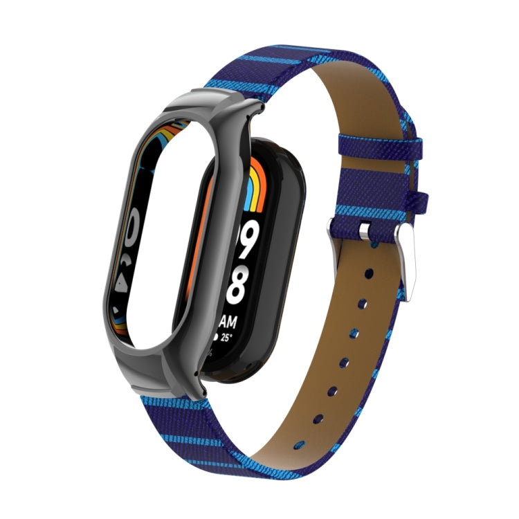 For Xiaomi Mi Band 8 Integrated Metal Case + Secondary Color Leather Watch Band(Blue) - Smart Wear by PMC Jewellery | Online Shopping South Africa | PMC Jewellery