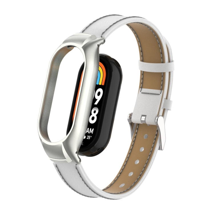 For Xiaomi Mi Band 8 Integrated Metal Case + Microfiber Sewing Leather Watch Band(White) - Smart Wear by PMC TechLife | Online Shopping South Africa | PMC TechLife