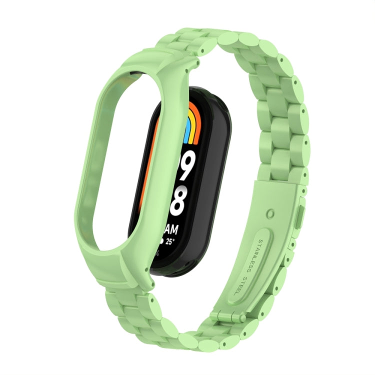 For Xiaomi Mi Band 8 Integrated Metal Case + Three-bead Watch Band(Matcha Green) - Smart Wear by PMC Jewellery | Online Shopping South Africa | PMC Jewellery