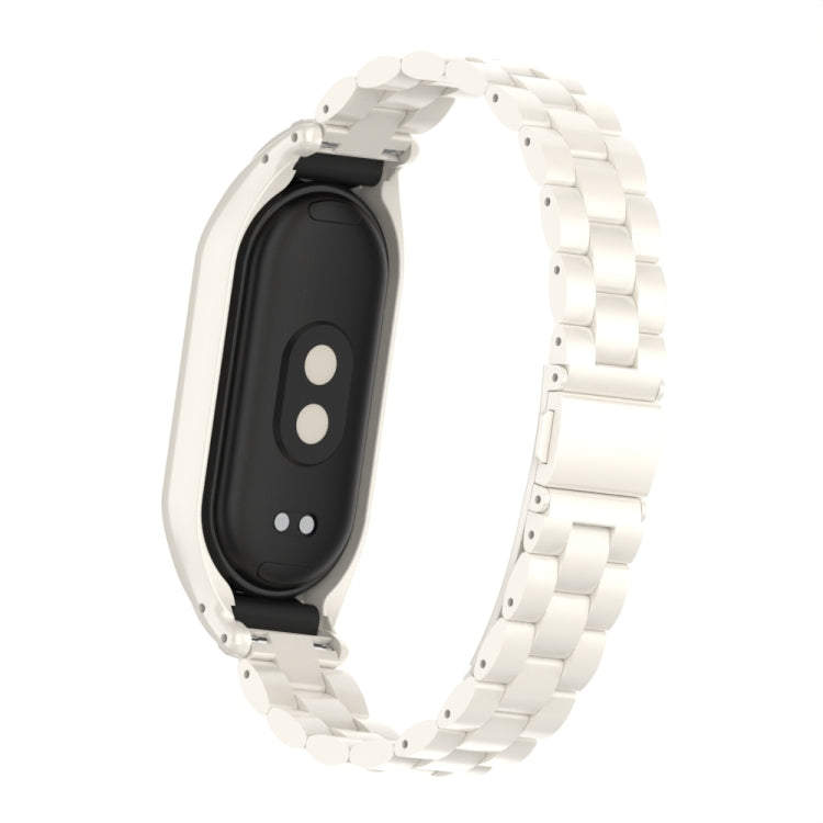 For Xiaomi Mi Band 8 Integrated Metal Case + Three-bead Watch Band(Beige) - Smart Wear by PMC Jewellery | Online Shopping South Africa | PMC Jewellery
