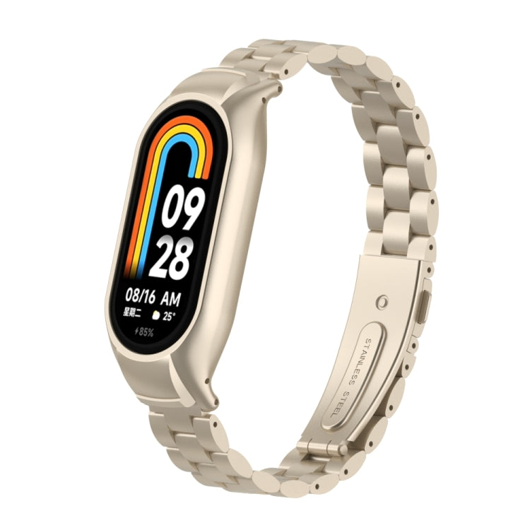 For Xiaomi Mi Band 8 Integrated Metal Case + Three-bead Watch Band(Starlight Color) - Smart Wear by PMC Jewellery | Online Shopping South Africa | PMC Jewellery