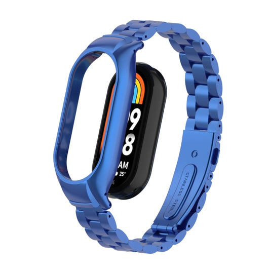 For Xiaomi Mi Band 8 Integrated Metal Case + Three-bead Watch Band(Blue) - Smart Wear by PMC Jewellery | Online Shopping South Africa | PMC Jewellery
