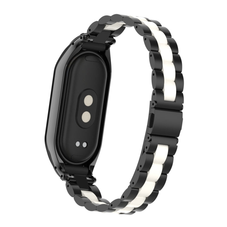 For Xiaomi Mi Band 8 Integrated Metal Case + Three-bead Watch Band(Black+White) - Smart Wear by PMC Jewellery | Online Shopping South Africa | PMC Jewellery