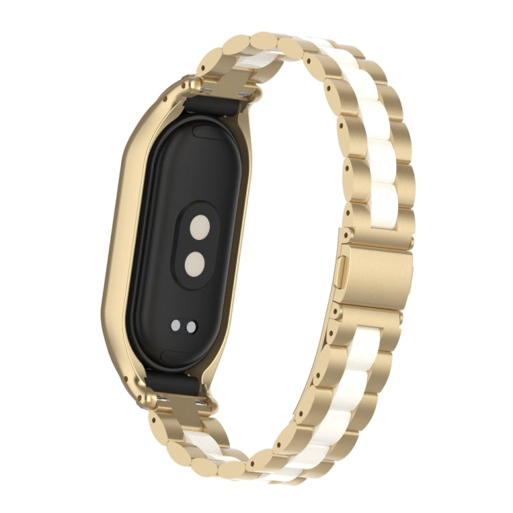 For Xiaomi Mi Band 8 Integrated Metal Case + Three-bead Watch Band(Champagne+White) - Smart Wear by PMC Jewellery | Online Shopping South Africa | PMC Jewellery
