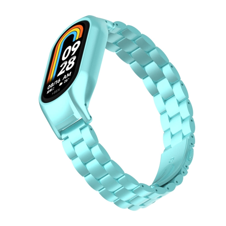 For Xiaomi Mi Band 8 Integrated Metal Case + Three-bead Watch Band(Cloud Blue) - Smart Wear by PMC TechLife | Online Shopping South Africa | PMC TechLife