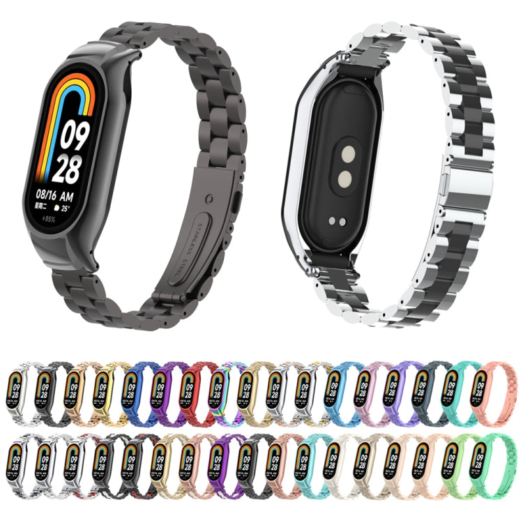 For Xiaomi Mi Band 8 Integrated Metal Case + Three-bead Watch Band(Black+White) - Smart Wear by PMC Jewellery | Online Shopping South Africa | PMC Jewellery