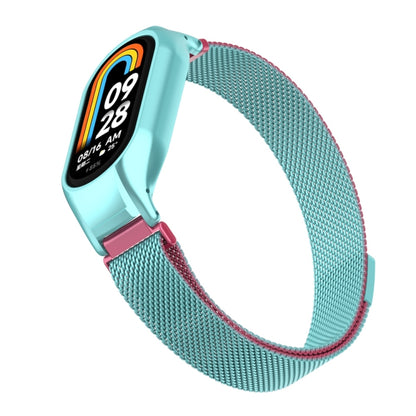 For Xiaomi Mi Band 8 Integrated Metal Case + Milanese Magnetic Watch Band(Pink Blue) - Smart Wear by PMC Jewellery | Online Shopping South Africa | PMC Jewellery