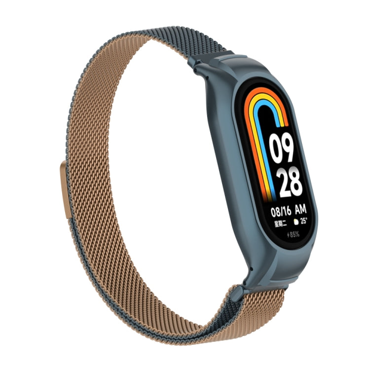 For Xiaomi Mi Band 8 Integrated Metal Case + Milanese Magnetic Watch Band(Gold Grey) - Smart Wear by PMC Jewellery | Online Shopping South Africa | PMC Jewellery