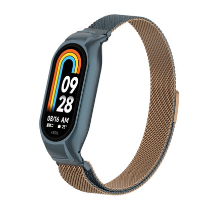 For Xiaomi Mi Band 8 Integrated Metal Case + Milanese Magnetic Watch Band(Gold Grey) - Smart Wear by PMC Jewellery | Online Shopping South Africa | PMC Jewellery