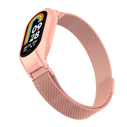 For Xiaomi Mi Band 8 Integrated Metal Case + Milanese Magnetic Watch Band(Bright Pink) - Smart Wear by PMC Jewellery | Online Shopping South Africa | PMC Jewellery
