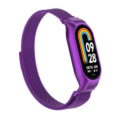 For Xiaomi Mi Band 8 Integrated Metal Case + Milanese Magnetic Watch Band(Purple) - Smart Wear by PMC Jewellery | Online Shopping South Africa | PMC Jewellery