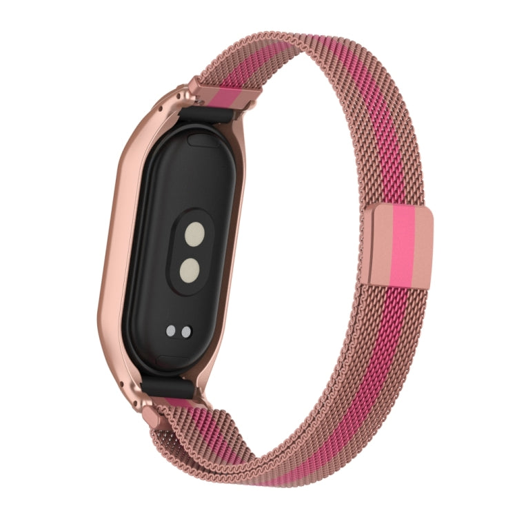 For Xiaomi Mi Band 8 Integrated Metal Case + Milanese Magnetic Watch Band(Rose+Pink) - Smart Wear by PMC Jewellery | Online Shopping South Africa | PMC Jewellery