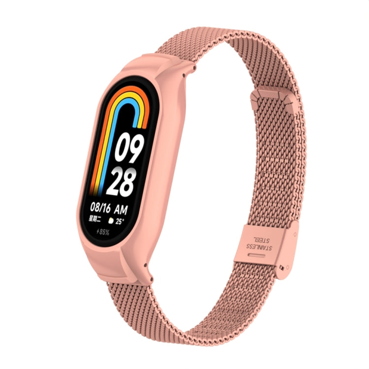 For Xiaomi Mi Band 8 Integrated Metal Case + Steel Mesh Buckle Watch Band(Bright Pink) - Smart Wear by PMC Jewellery | Online Shopping South Africa | PMC Jewellery