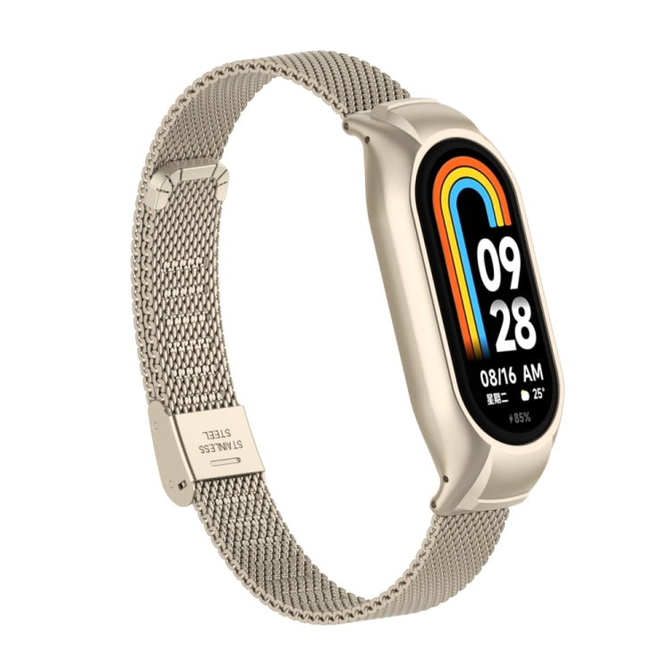 For Xiaomi Mi Band 8 Integrated Metal Case + Steel Mesh Buckle Watch Band(Starlight Color) - Smart Wear by PMC Jewellery | Online Shopping South Africa | PMC Jewellery