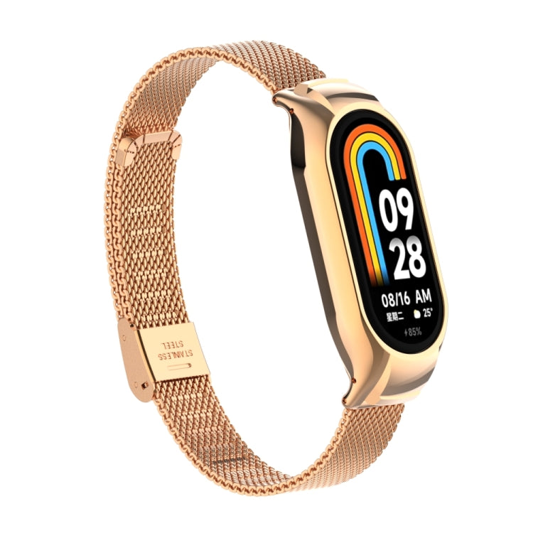 For Xiaomi Mi Band 8 Integrated Metal Case + Steel Mesh Buckle Watch Band(Rose Gold) - Smart Wear by PMC Jewellery | Online Shopping South Africa | PMC Jewellery
