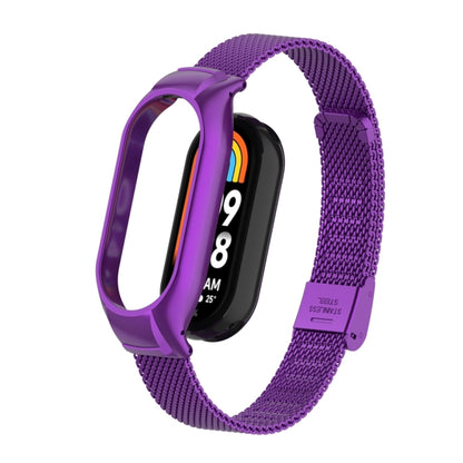 For Xiaomi Mi Band 8 Integrated Metal Case + Steel Mesh Buckle Watch Band(Purple) - Smart Wear by PMC Jewellery | Online Shopping South Africa | PMC Jewellery