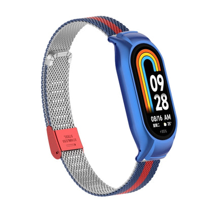 For Xiaomi Mi Band 8 Integrated Metal Case + Steel Mesh Buckle Watch Band(Blue+Red) - Smart Wear by PMC Jewellery | Online Shopping South Africa | PMC Jewellery