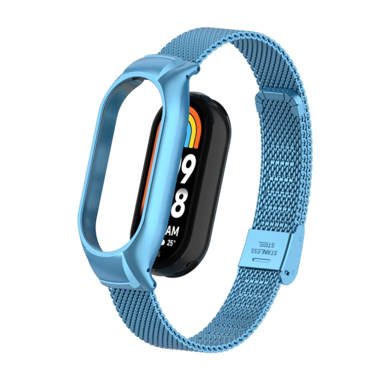 For Xiaomi Mi Band 8 Integrated Metal Case + Steel Mesh Buckle Watch Band(Sky Blue) - Smart Wear by PMC Jewellery | Online Shopping South Africa | PMC Jewellery