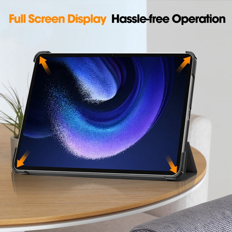 For Xiaomi Pad 6 / 6 Pro Custer Texture 3-Fold Holder Leather Smart Tablet Case(Black) - Xiaomi Cases by PMC TechLife | Online Shopping South Africa | PMC TechLife | Buy Now Pay Later Mobicred