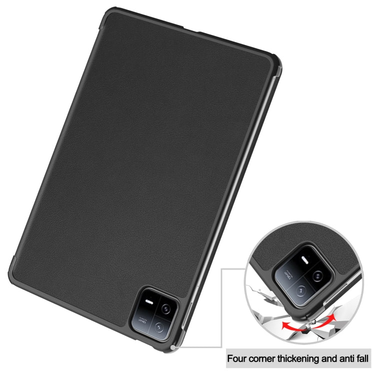 For Xiaomi Pad 6 / 6 Pro Custer Texture 3-Fold Holder Leather Smart Tablet Case(Black) - Xiaomi Cases by PMC TechLife | Online Shopping South Africa | PMC TechLife | Buy Now Pay Later Mobicred