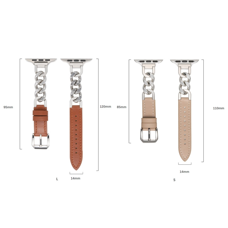 Chain Genuine Leather Watch Band For Apple Watch Ultra 49mm / Series 8&7 45mm / SE 2&6&SE&5&4 44mm / 3&2&1 42mm, Size:L(Apricot) - Smart Wear by PMC Jewellery | Online Shopping South Africa | PMC Jewellery