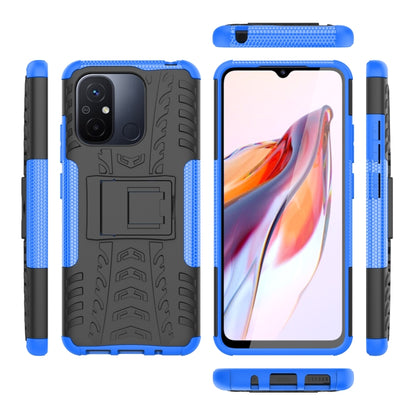 For Xiaomi Redmi 12C Tire Texture TPU + PC Phone Case with Holder(Blue) - Xiaomi Cases by PMC Jewellery | Online Shopping South Africa | PMC Jewellery