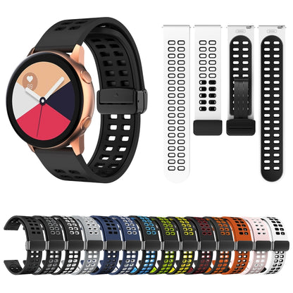 22mm Double-row Hole Folding Black Buckle Two-color Silicone Watch Band(Black Red) - Smart Wear by PMC Jewellery | Online Shopping South Africa | PMC Jewellery