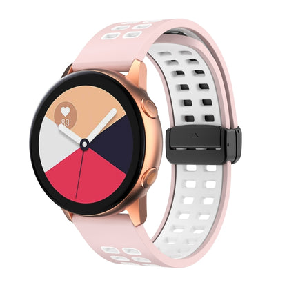 22mm Double-row Hole Folding Black Buckle Two-color Silicone Watch Band(Pink White) - Smart Wear by PMC Jewellery | Online Shopping South Africa | PMC Jewellery