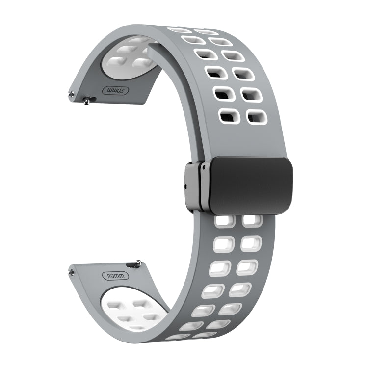 22mm Double-row Hole Folding Black Buckle Two-color Silicone Watch Band(Grey White) - Smart Wear by PMC TechLife | Online Shopping South Africa | PMC TechLife