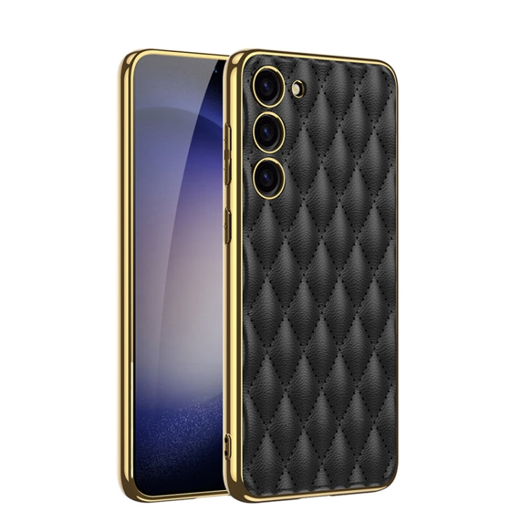 For Samsung Galaxy S23 5G GKK Rhombus Pattern Electroplating Plain PU Phone Case(Black) - Galaxy S23 5G Cases by GKK | Online Shopping South Africa | PMC Jewellery