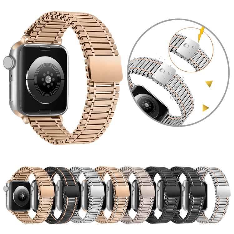 Chain Magnetic Stainless Steel Watch Band For Apple Watch Ultra 49mm / Series 8&7 45mm / SE 2&6&SE&5&4 44mm / 3&2&1 42mm(Rose Gold+Silver) - Smart Wear by PMC Jewellery | Online Shopping South Africa | PMC Jewellery