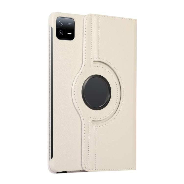 For Xiaomi Pad 6 / Pad 6 Pro 360 Degree Rotation Litchi Texture Leather Tablet Case(White) -  by PMC Jewellery | Online Shopping South Africa | PMC Jewellery