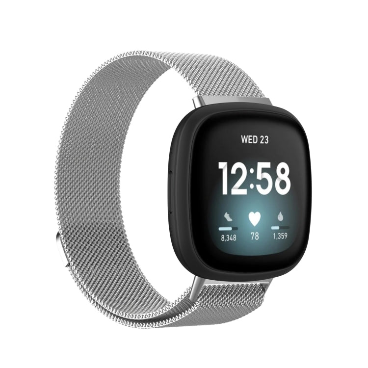 For Fitbit Versa 4 Milanese Magnetic Metal Weave Watchband, Small Size(Silver) - Watch Bands by PMC Jewellery | Online Shopping South Africa | PMC Jewellery